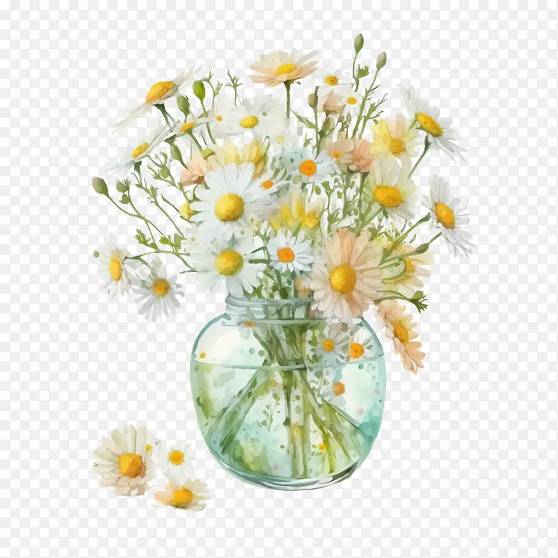 水彩雏菊-花瓶