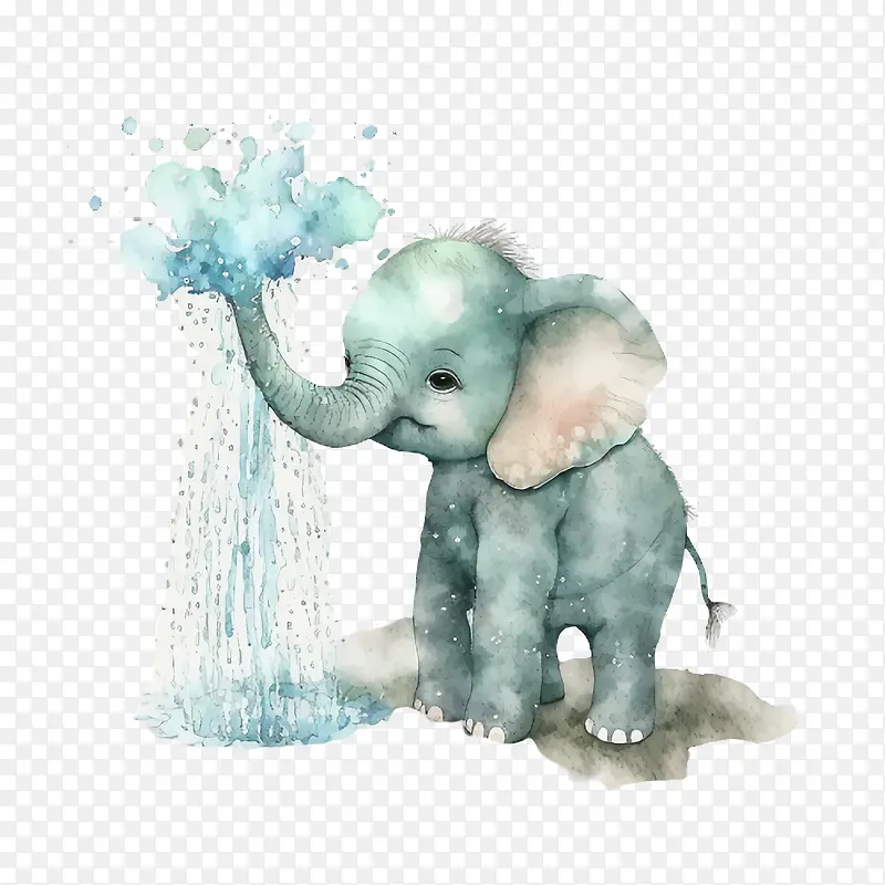 泼水节-泼水节水彩大象小象大象喷水