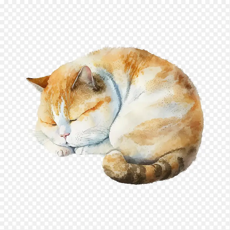 水彩猫-水彩猫可爱的猫肥猫睡猫