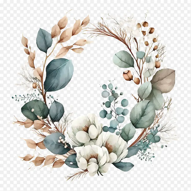 水彩桉树-水彩桉树简单花环桉树花环