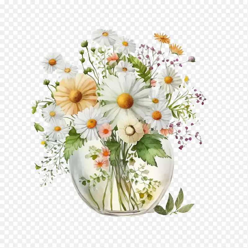 水彩雏菊-花瓶