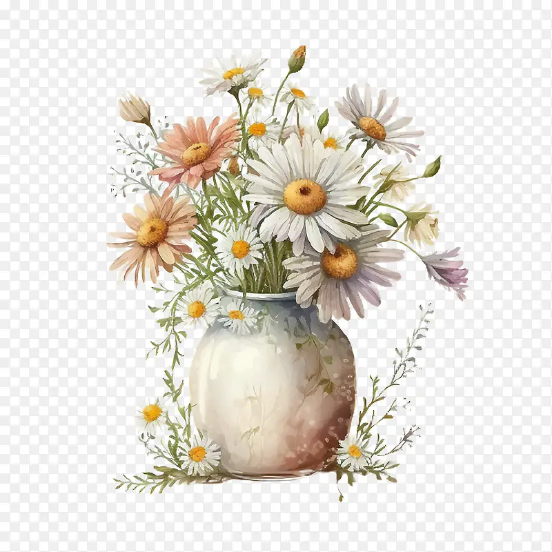 水彩雏菊-花瓶