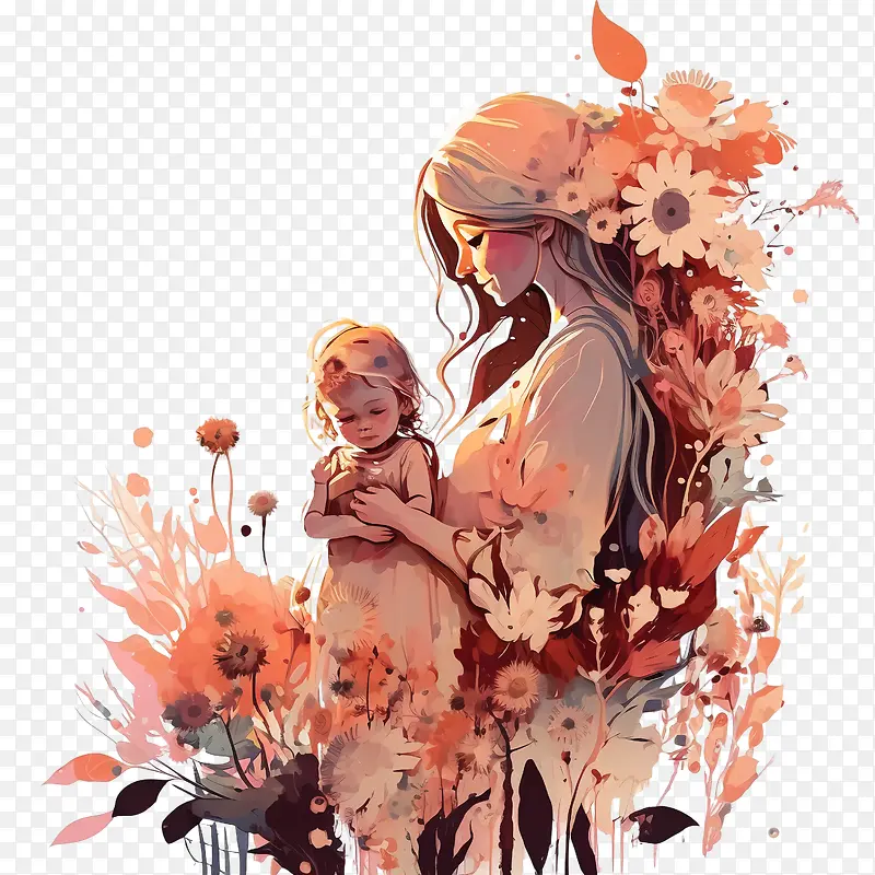 水彩母亲-母亲节