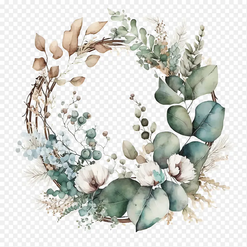 水彩桉树-水彩桉树简单花环桉树花环