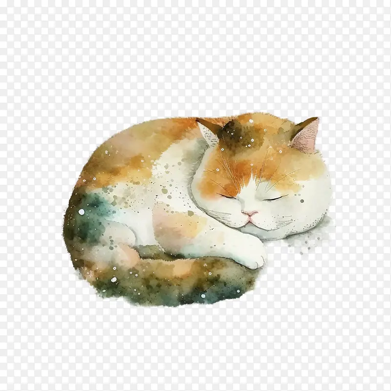 水彩猫-水彩猫可爱的猫肥猫睡猫