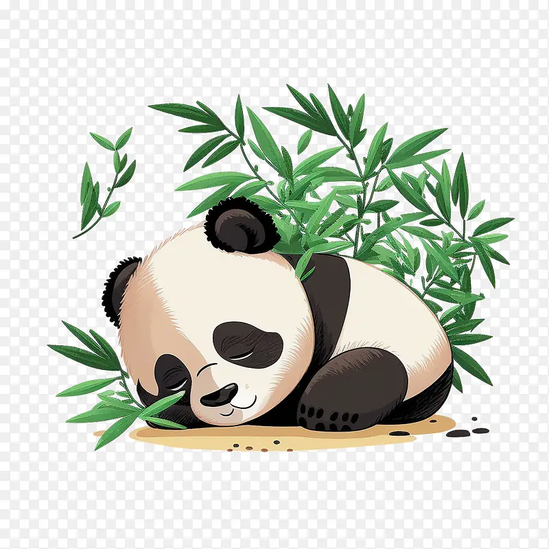 可爱的熊猫-可爱的熊猫熊猫睡竹子卡通风格