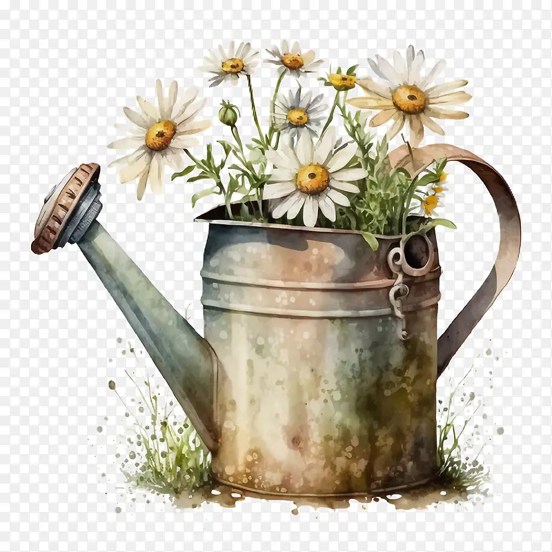 水彩雏菊-水彩雏菊复古雏菊喷壶