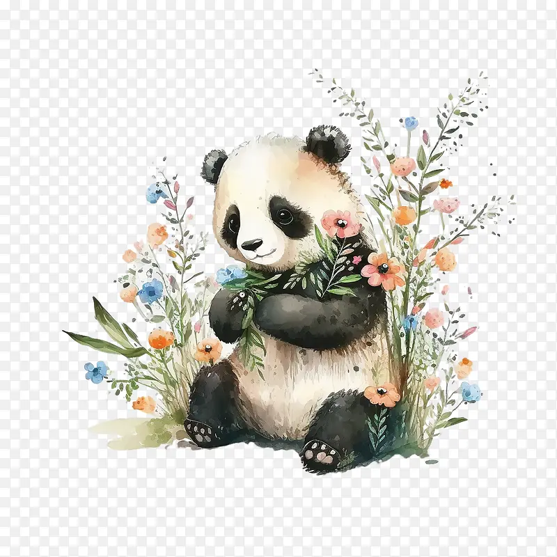 水彩熊猫-水彩熊猫可爱的熊猫花