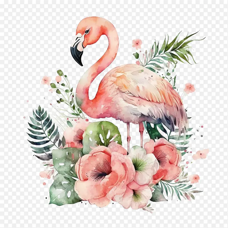 水彩火烈鸟-火烈鸟