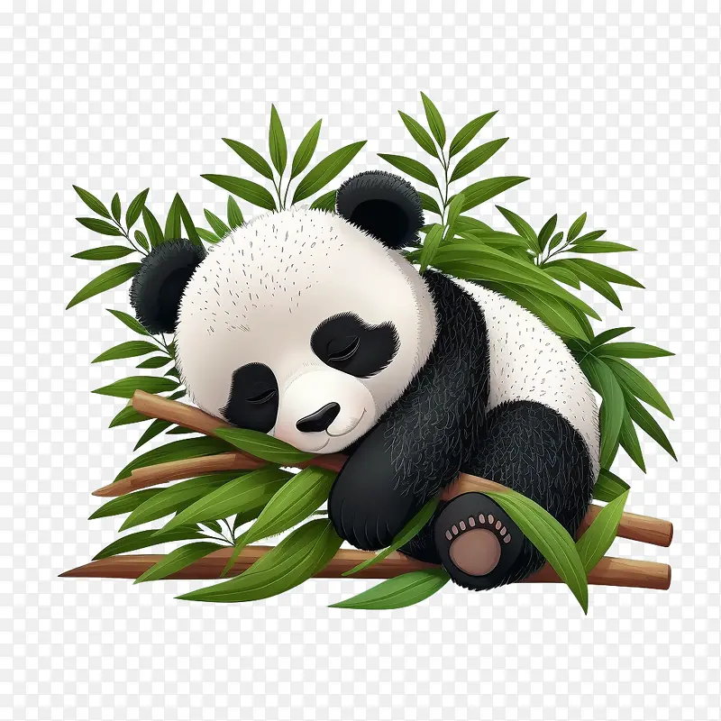 可爱的熊猫-可爱的熊猫熊猫睡竹子卡通风格