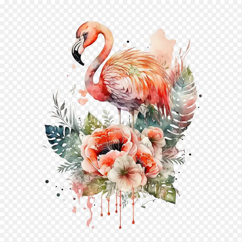 水彩火烈鸟-火烈鸟