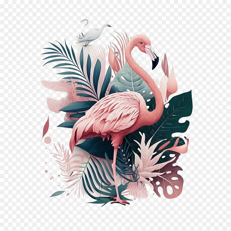 超现实的火烈鸟-热带树叶