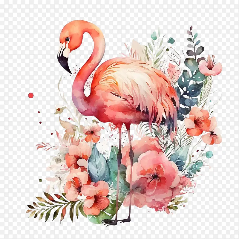 水彩火烈鸟-火烈鸟