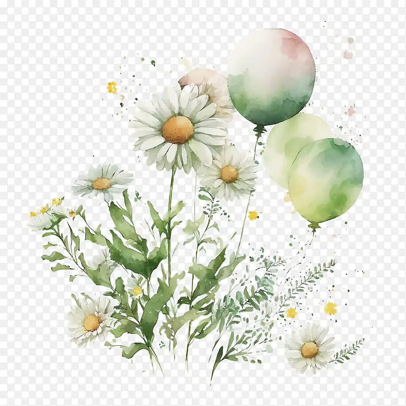 水彩雏菊-水彩花