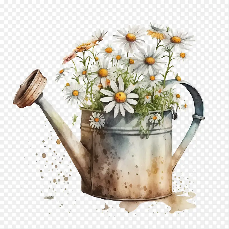水彩雏菊-水彩雏菊复古雏菊喷壶