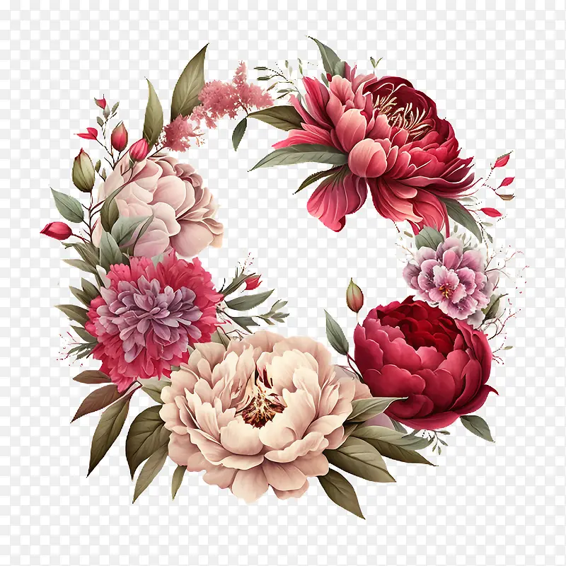 红色和粉色牡丹-红色和粉色牡丹牡丹花环
