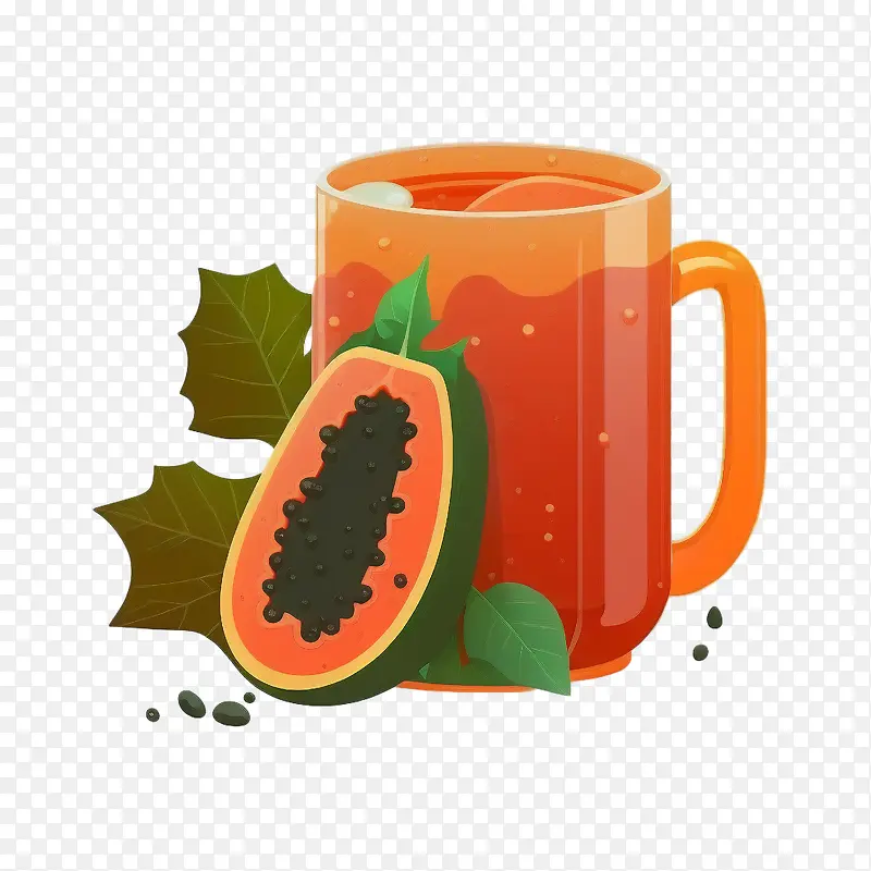 木瓜汁-木瓜汁木瓜在杯子里扁木瓜汁卡通木瓜汁