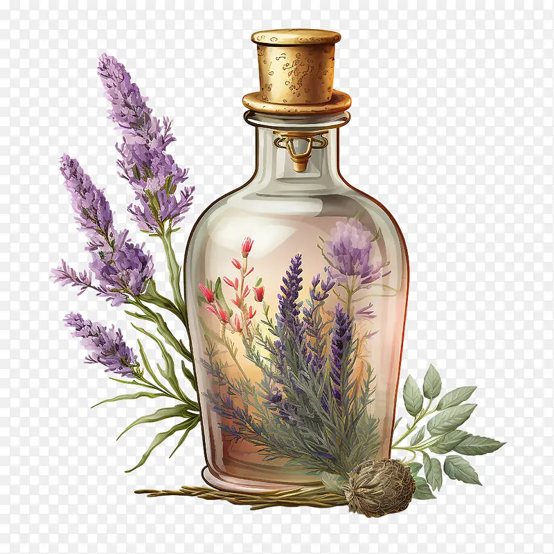 复古薰衣草-复古薰衣草薰衣草配玻璃瓶薰衣草油