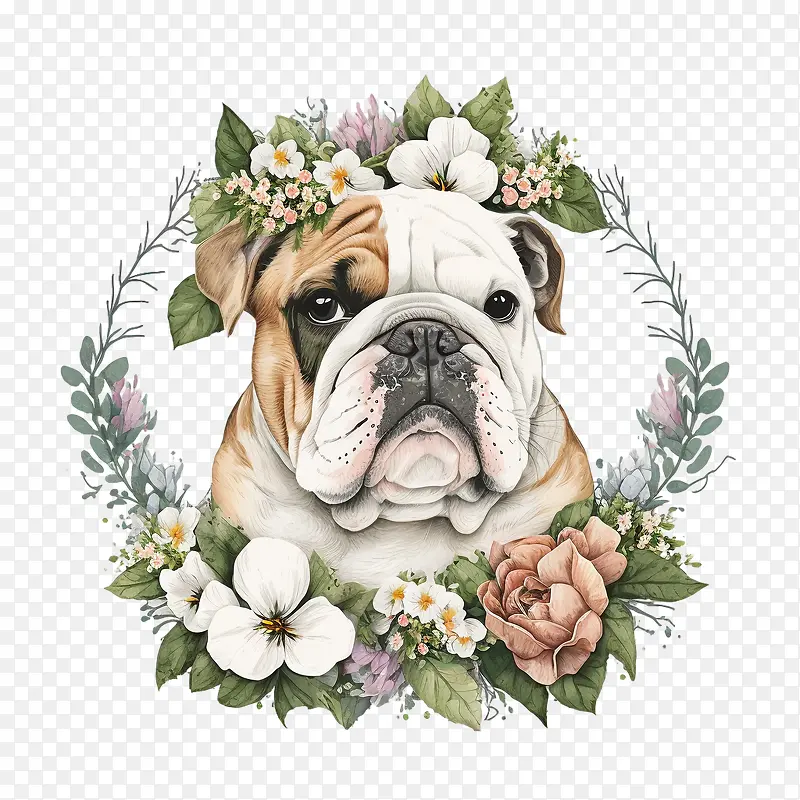 可爱的斗牛犬-花环