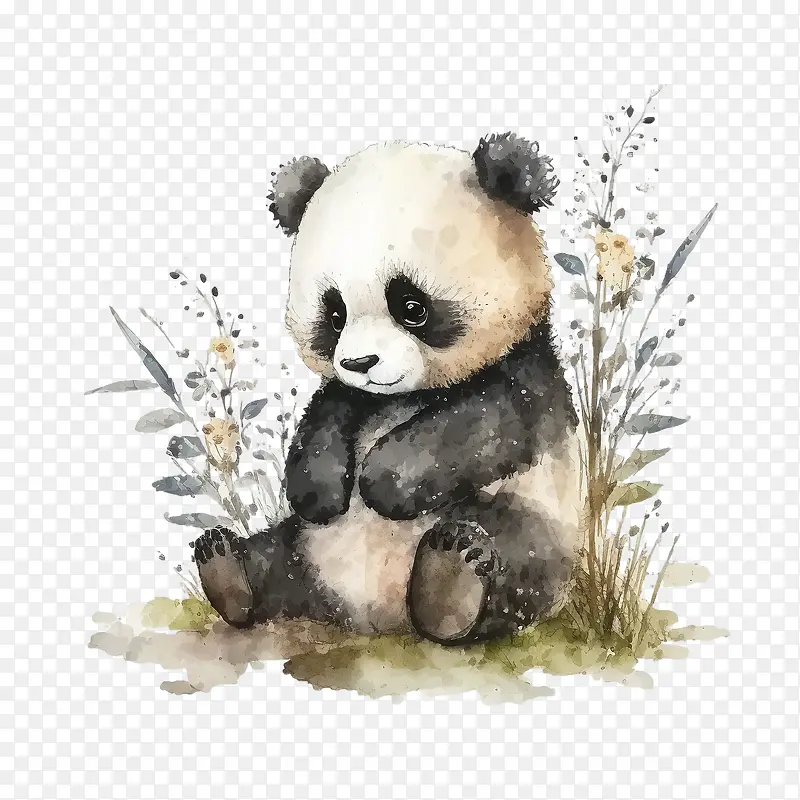 水彩熊猫-熊猫