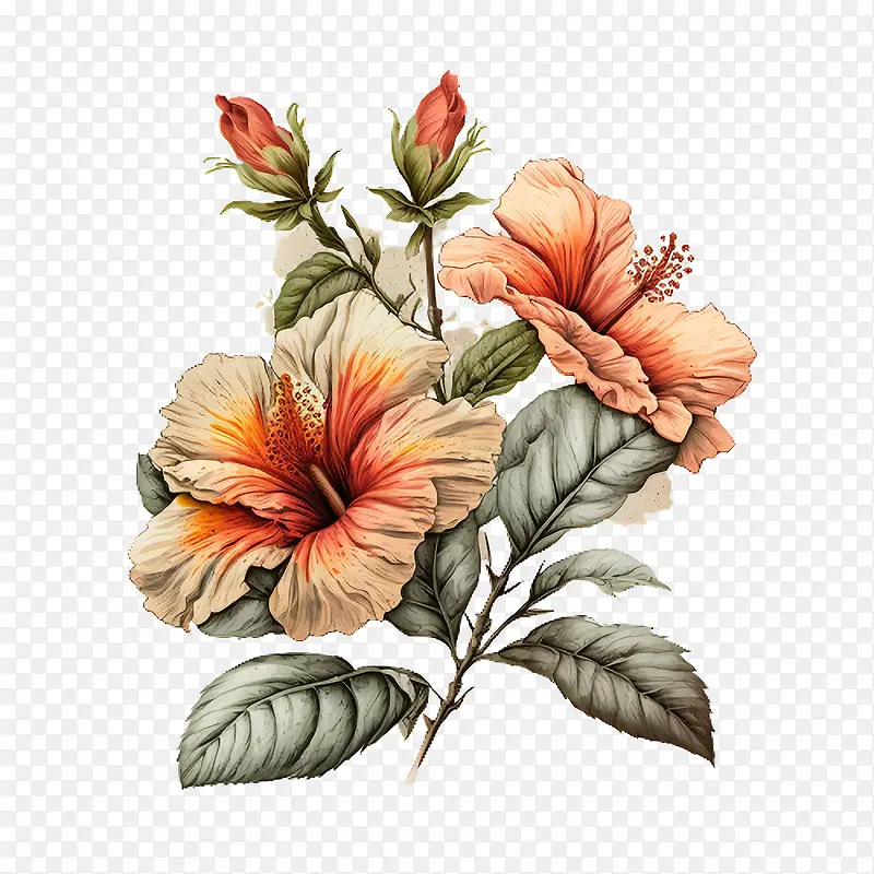 手绘木槿-木槿花