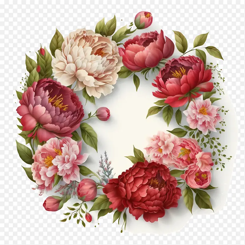 红色和粉色牡丹-红色和粉色牡丹牡丹花环