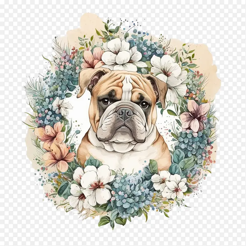 可爱的斗牛犬-花环