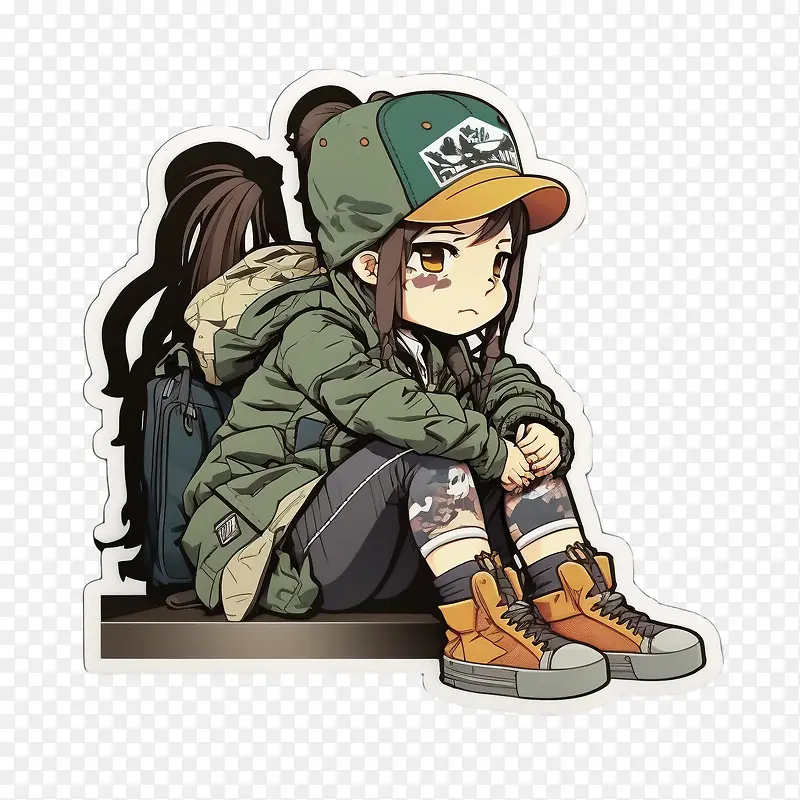 卡通女孩-卡通女孩坐着的女孩