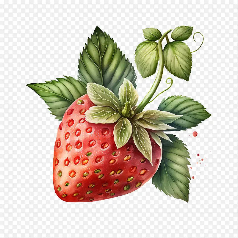 水彩草莓-水彩草莓手绘草莓草莓有叶和花
