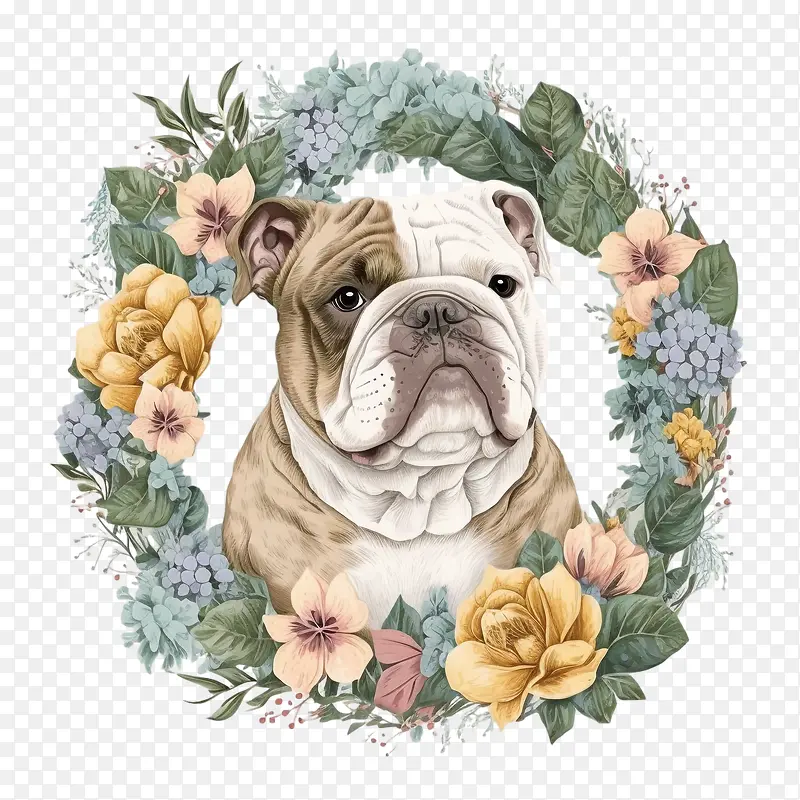 可爱的斗牛犬-花环