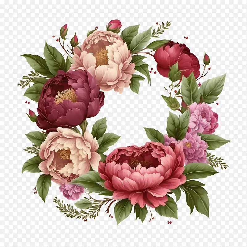 红色和粉色牡丹-红色和粉色牡丹牡丹花环