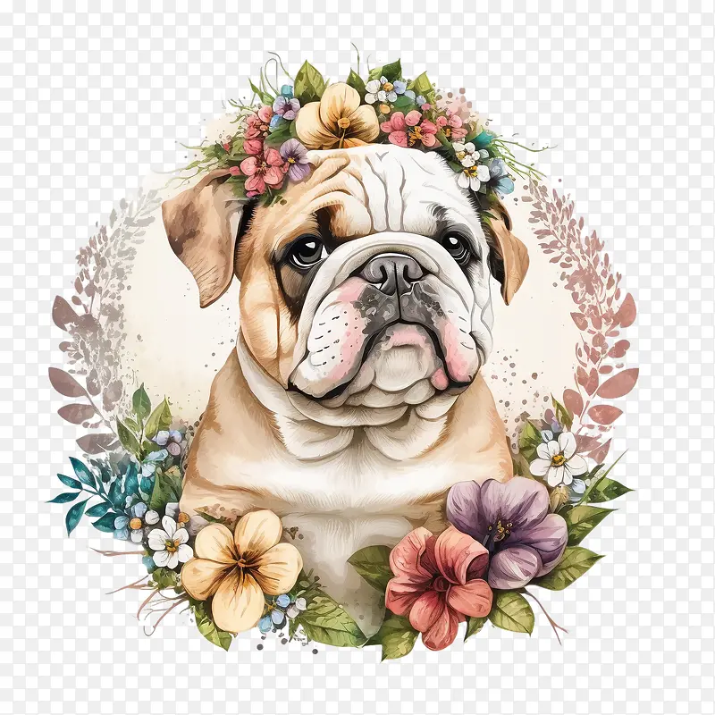 可爱的斗牛犬-花环