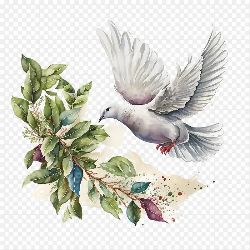 水彩鸽子-水彩鸽子飞翔的橄榄叶