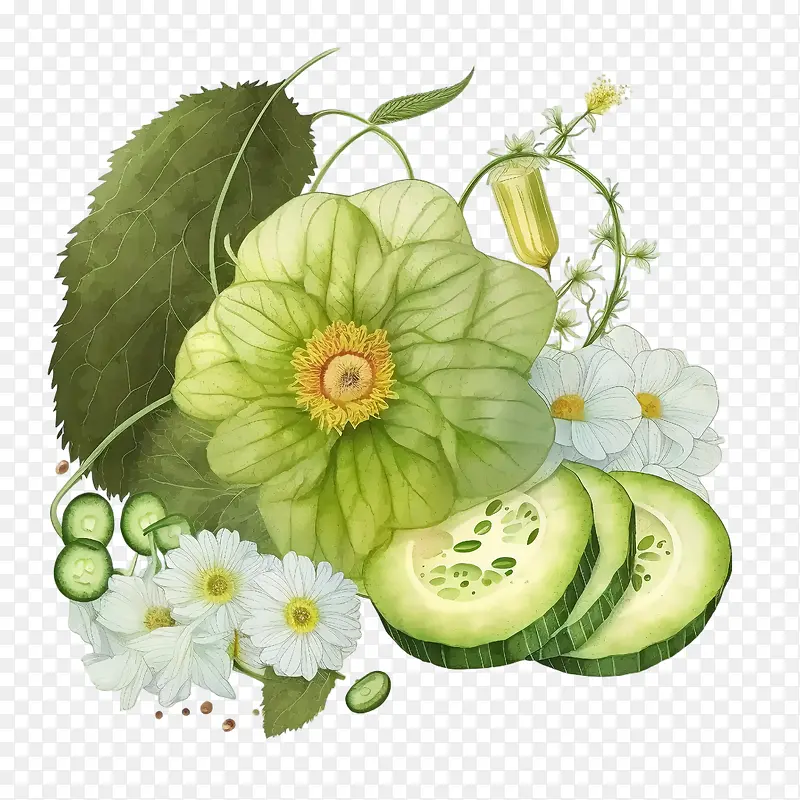 水彩黄瓜-水彩黄瓜黄瓜蔬菜黄瓜花