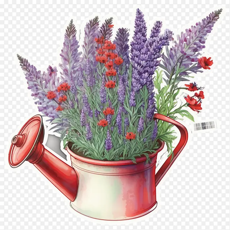 薰衣草花-薰衣草花喷壶里的薰衣草喷壶鲜花园艺