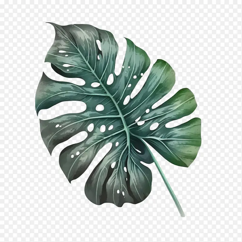 水彩龟背竹-龟背竹叶
