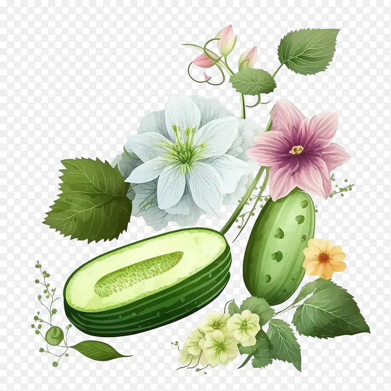 水彩黄瓜-水彩黄瓜黄瓜蔬菜黄瓜花