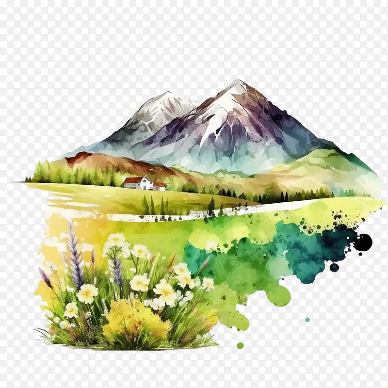 山-山泉山山风景水彩