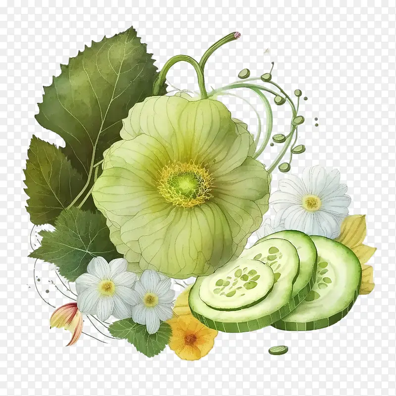 水彩黄瓜-水彩黄瓜黄瓜蔬菜黄瓜花