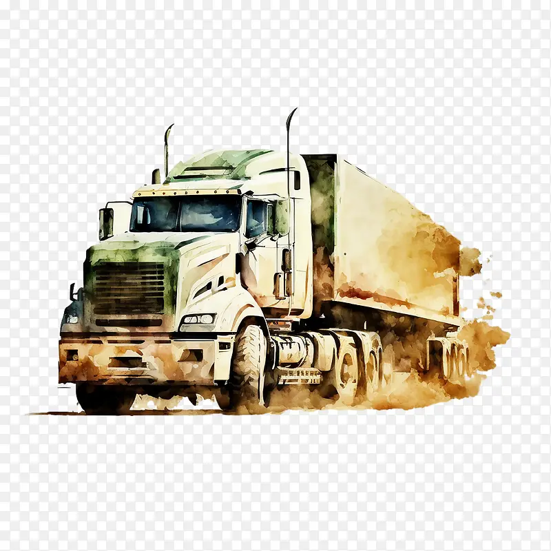 重型卡车-重型卡车水彩卡车