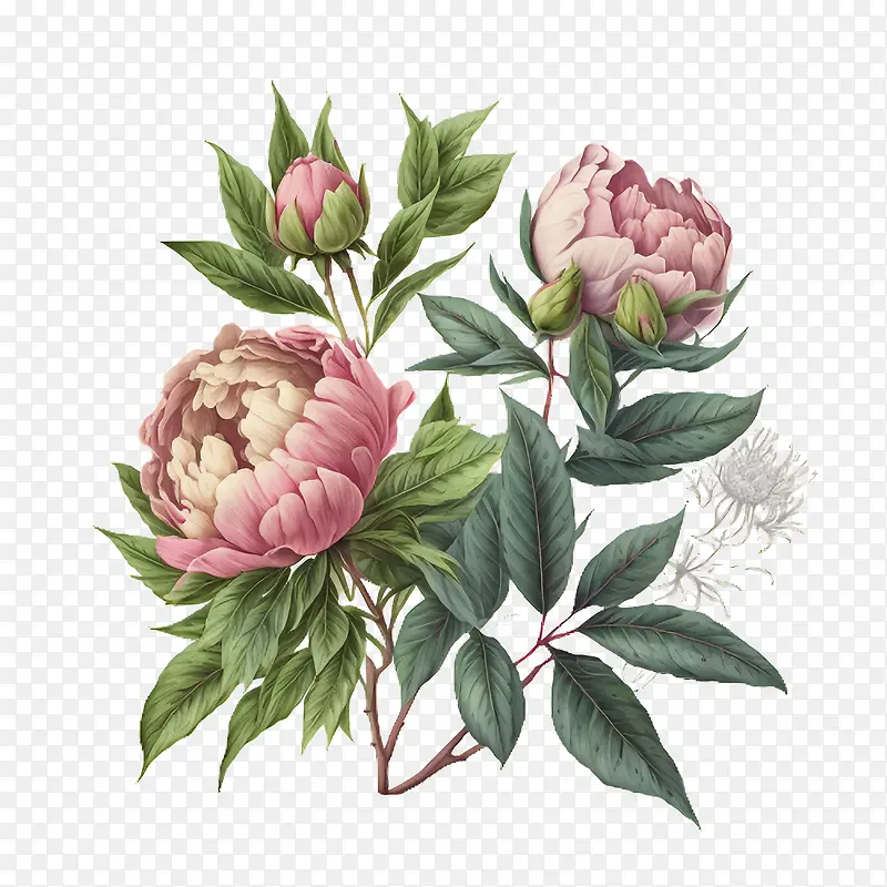 手绘牡丹-手绘牡丹粉色牡丹牡丹花蕾
