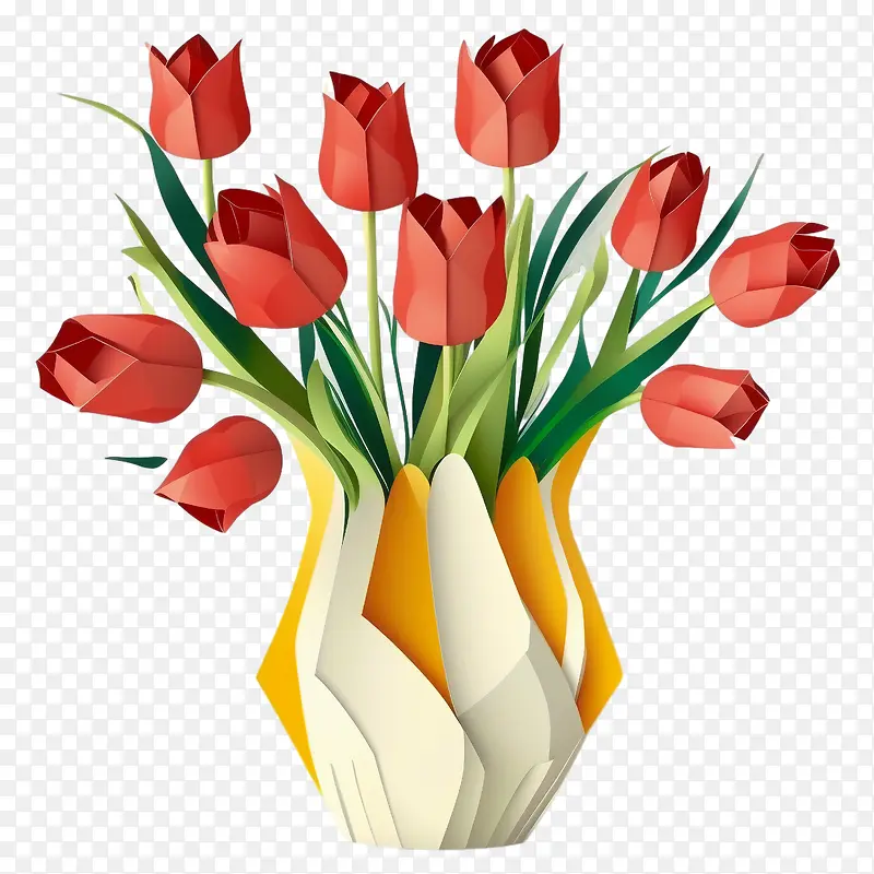 郁金香花-郁金香花郁金香花束红色花瓶中的郁金香纸艺郁金香