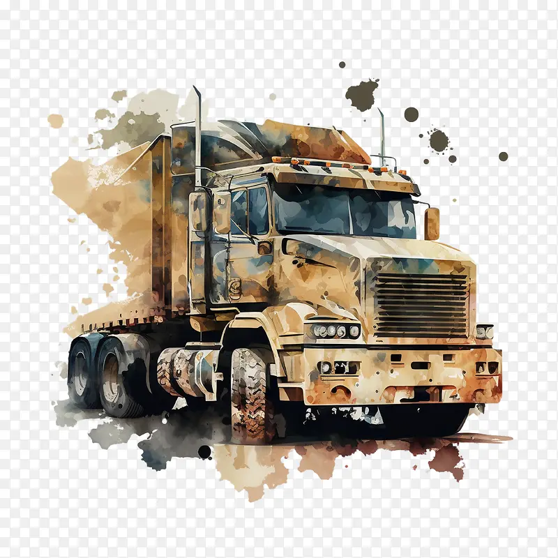 重型卡车-重型卡车水彩卡车