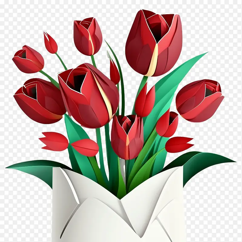 郁金香花-郁金香花郁金香花束红色花瓶中的郁金香纸艺郁金香