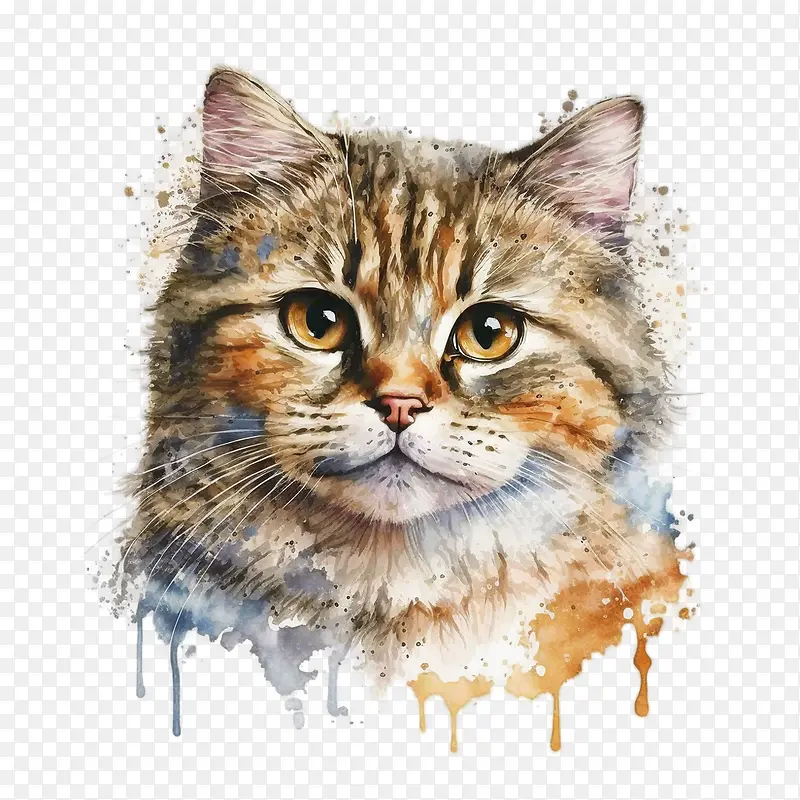 水彩猫-水彩猫可爱的猫猫脸滑稽的猫