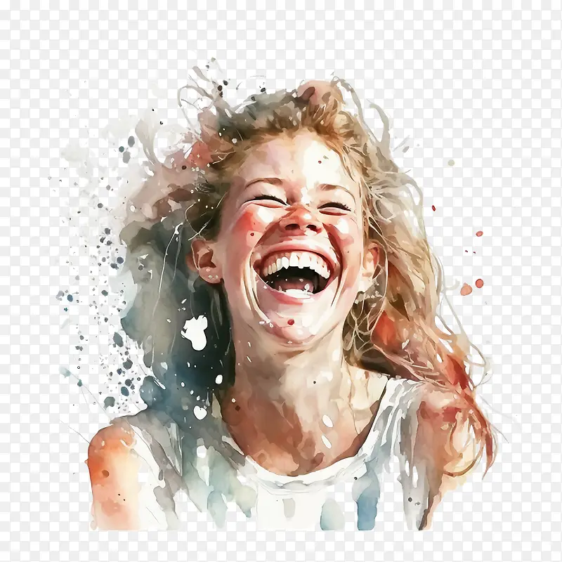 水彩女孩-幸福的脸