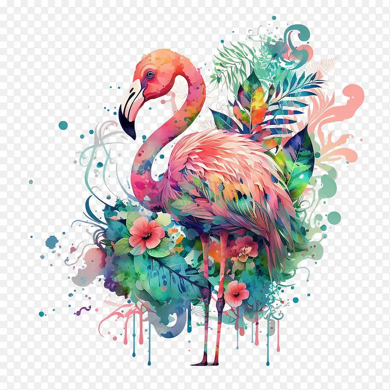 可爱的火烈鸟-可爱的火烈鸟火烈鸟与花朵迷幻的火烈鸟