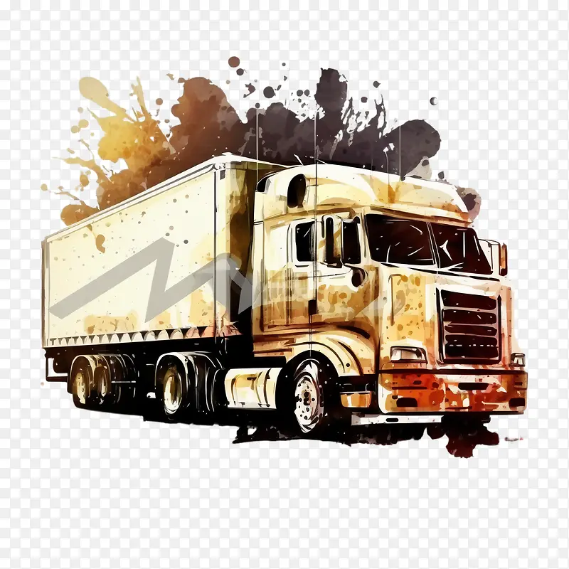 重型卡车-重型卡车水彩卡车
