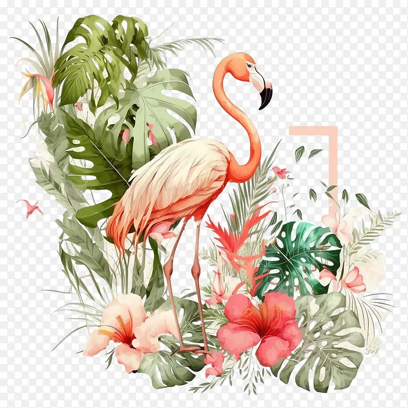 火烈鸟-棕榈叶