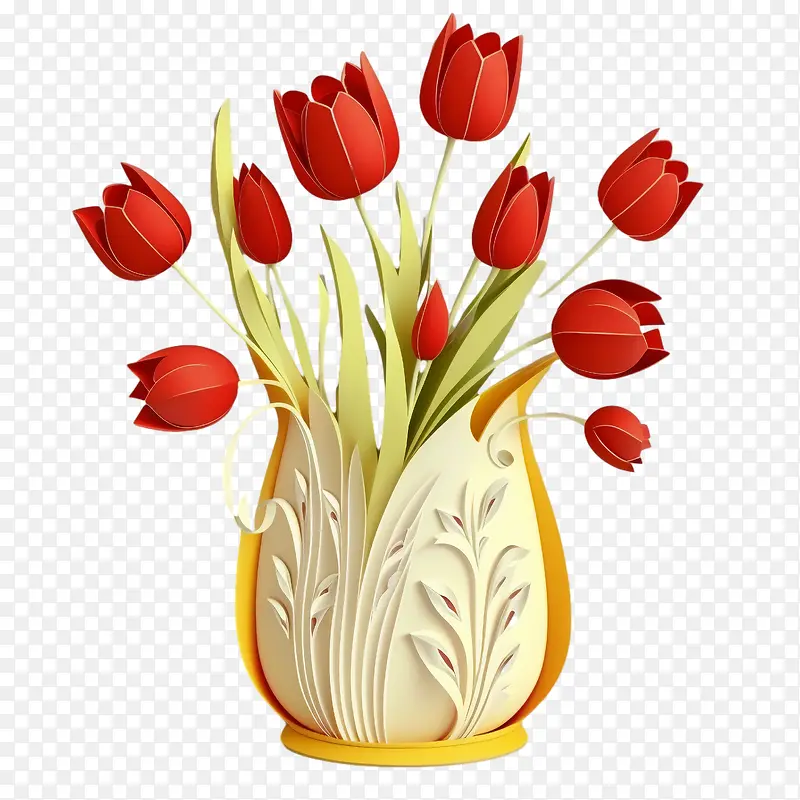 郁金香花-郁金香花郁金香花束红色花瓶中的郁金香纸艺郁金香